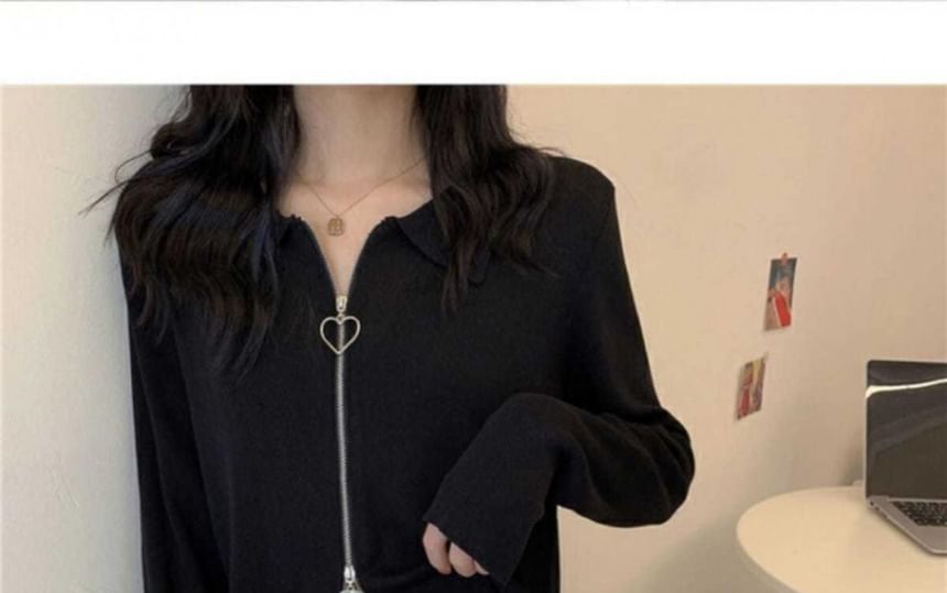 Zip Collared Cardigan Plain