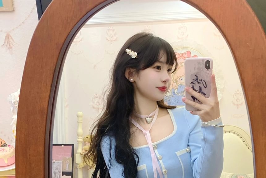 High Waist Contrast Pants Trim Hot Square Cardigan Cropped Neck Plain /