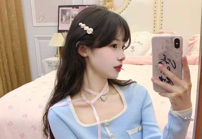 High Waist Contrast Pants Trim Hot Square Cardigan Cropped Neck Plain /