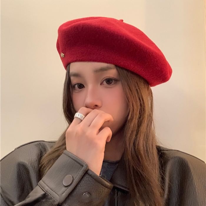 Hat Wool Metal Plate Beret