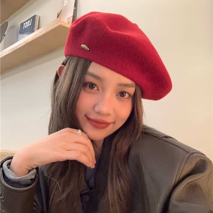 Hat Wool Metal Plate Beret