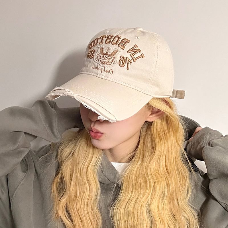 Cap Baseball Embroidered Lettering Distressed