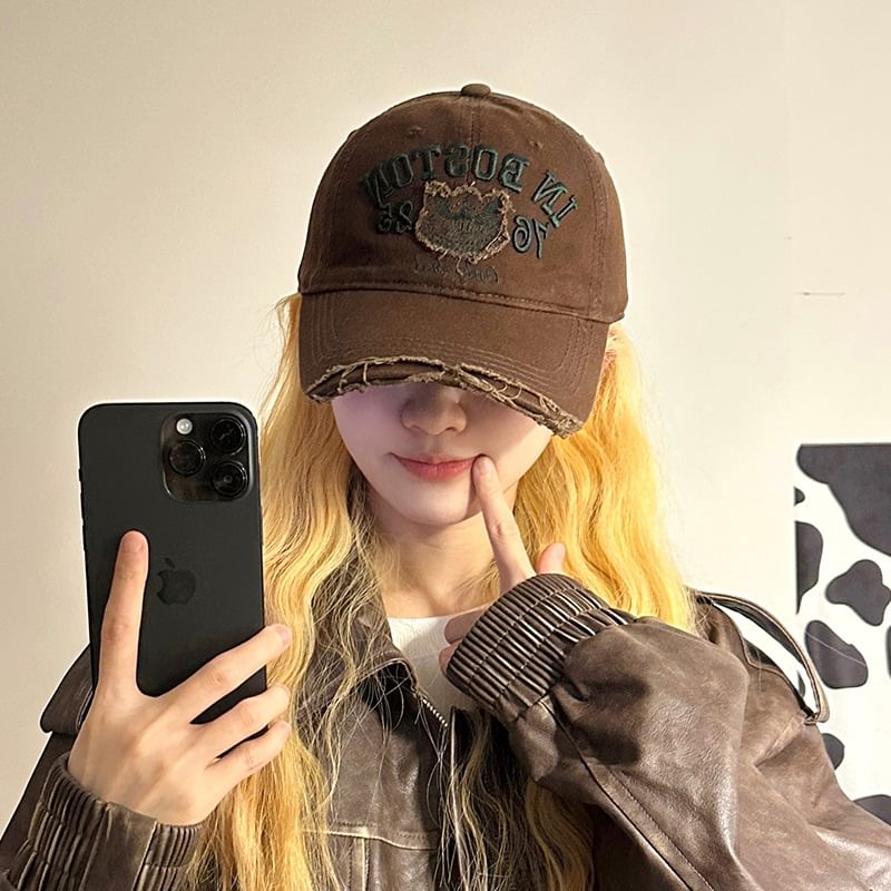 Cap Baseball Embroidered Lettering Distressed