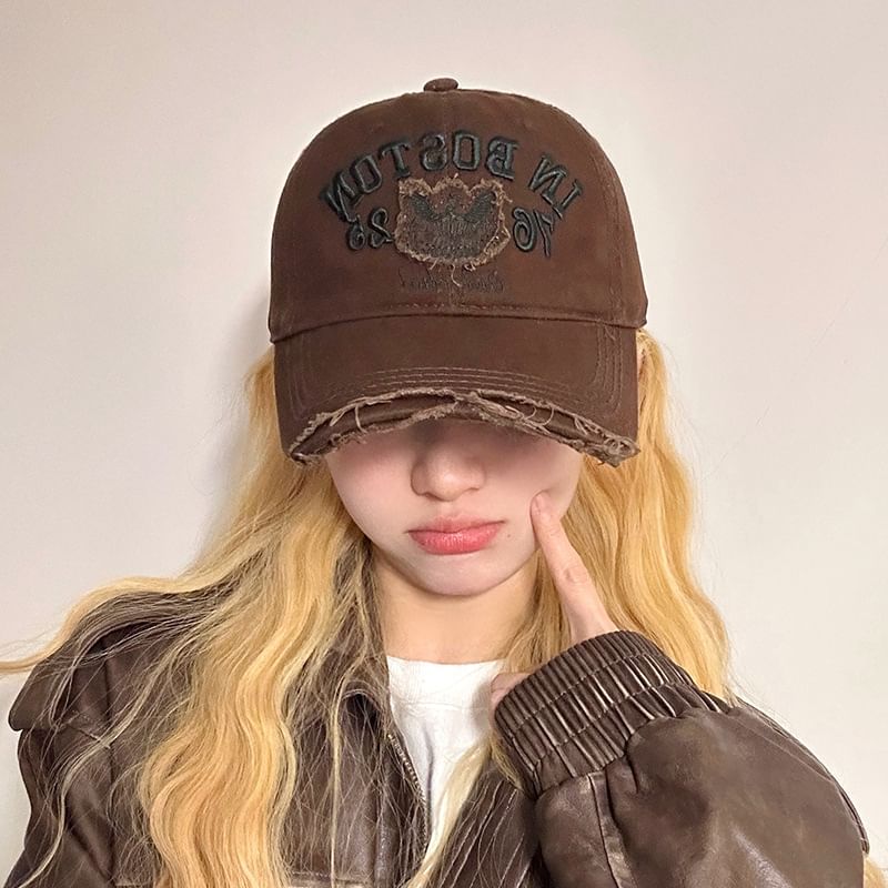 Cap Baseball Embroidered Lettering Distressed