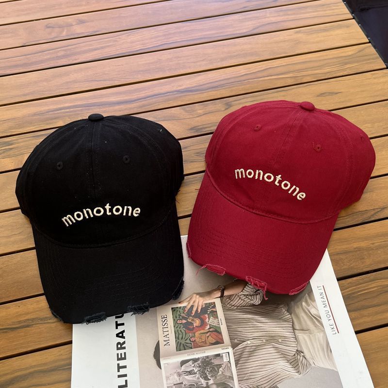 Lettering Baseball Cap Embroidered Distressed