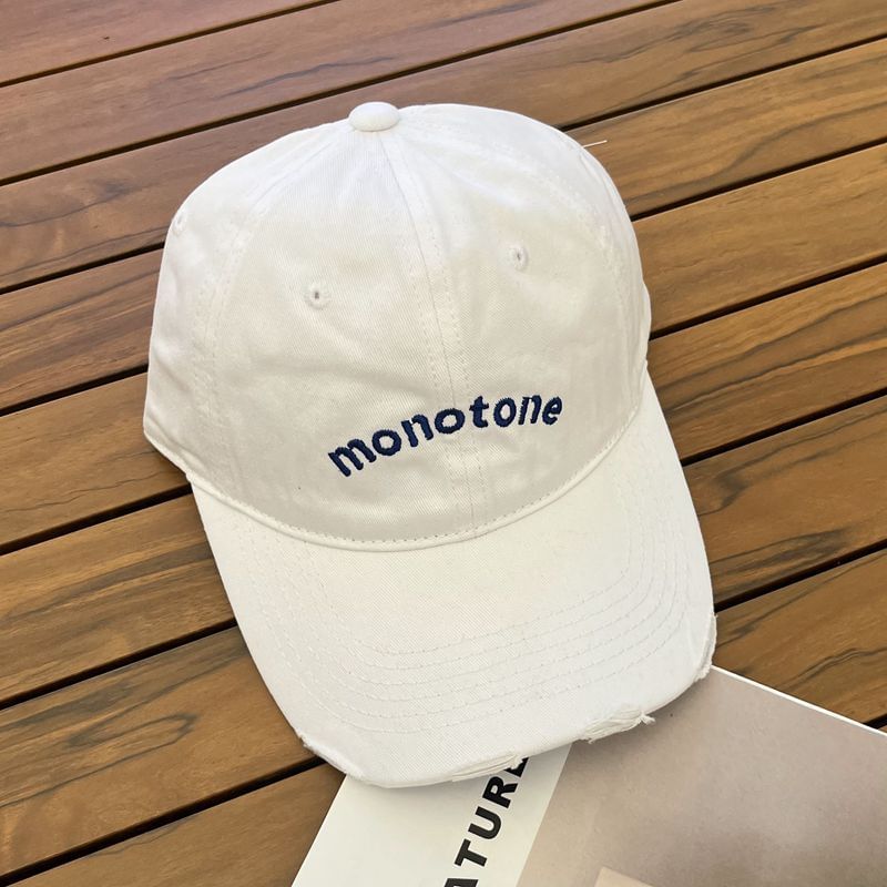 Lettering Baseball Cap Embroidered Distressed