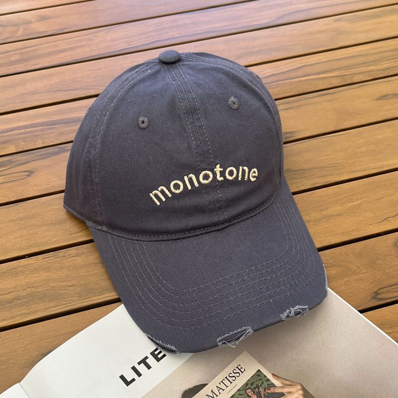 Lettering Baseball Cap Embroidered Distressed