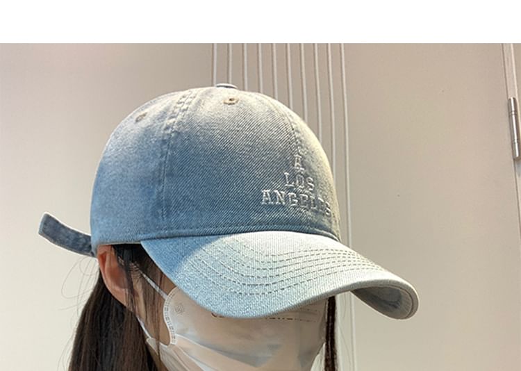 Denim Lettering Embroidered Washed Baseball Cap