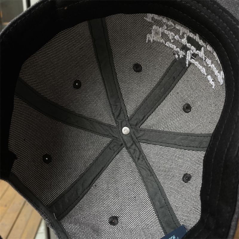 Lettering Washed Embroidered Baseball Denim Cap