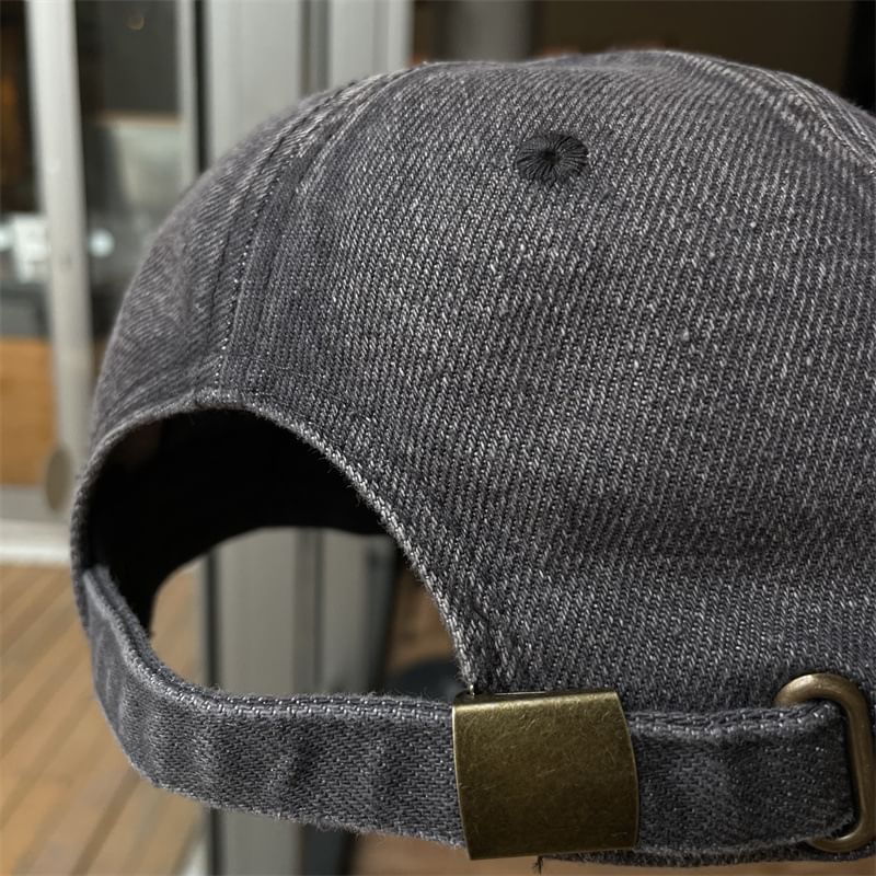 Lettering Washed Embroidered Baseball Denim Cap