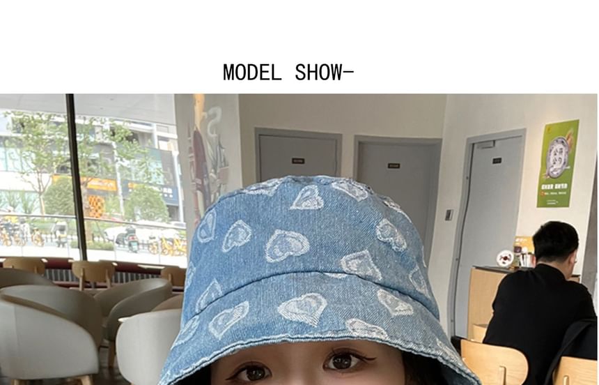 Bucket hat Print Denim Washed Heart