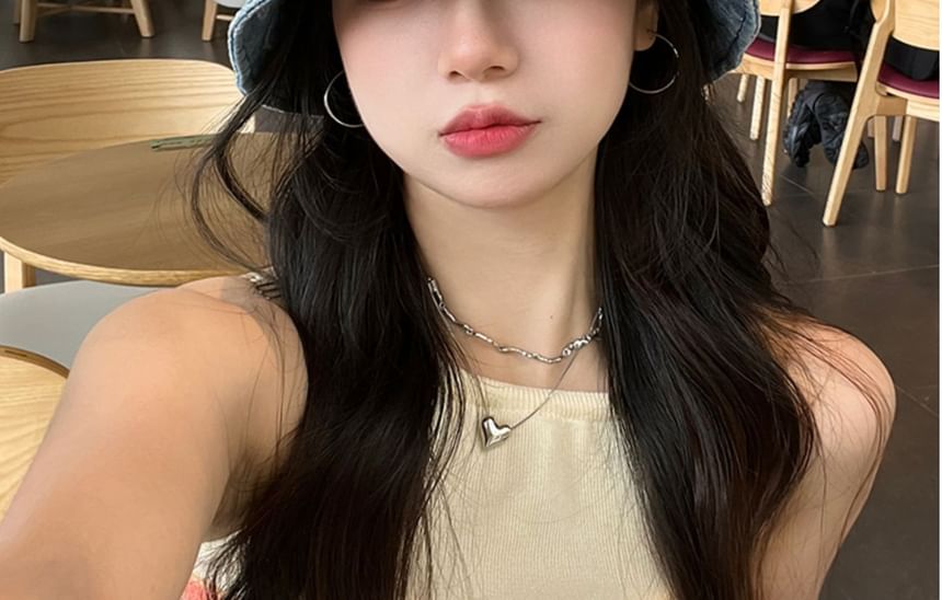 Bucket hat Print Denim Washed Heart