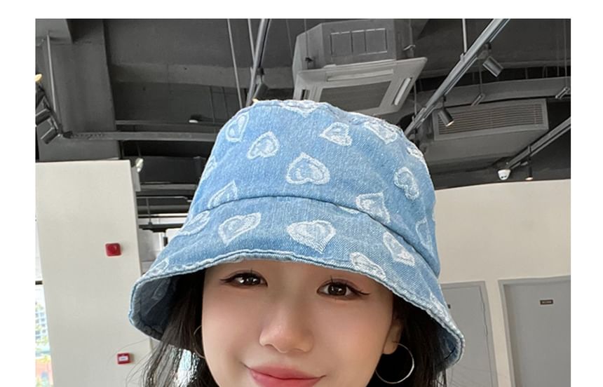 Bucket hat Print Denim Washed Heart