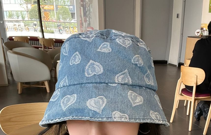 Bucket hat Print Denim Washed Heart