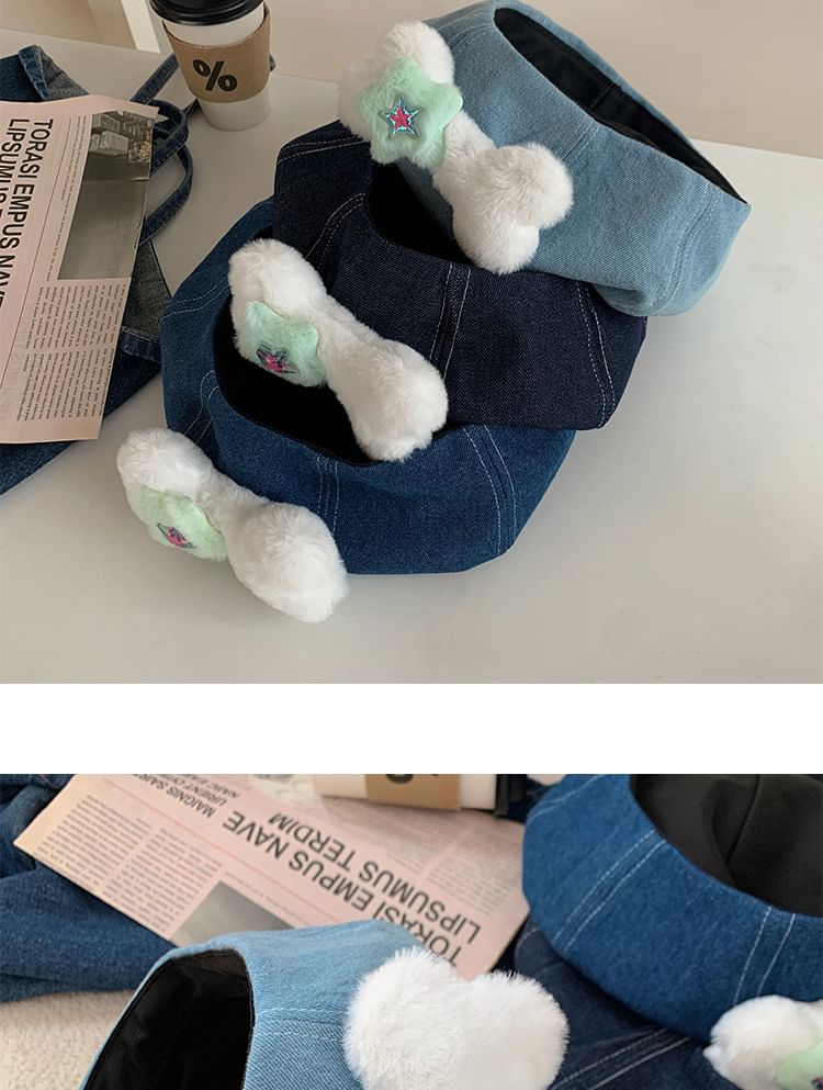 Bone Beret Denim Accent Washed