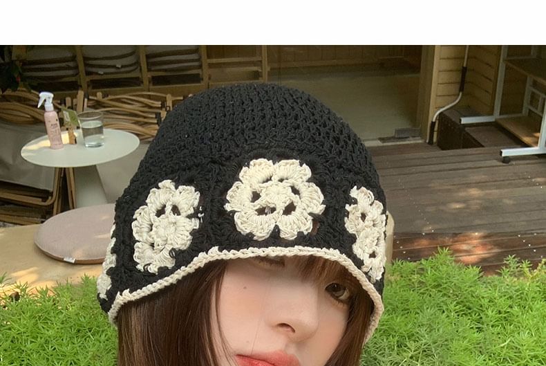 Hat Cloche Crochet Knit Floral