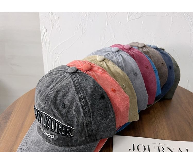 Lettering Embroidered Washed Baseball Cap