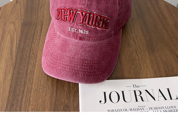 Lettering Embroidered Washed Baseball Cap