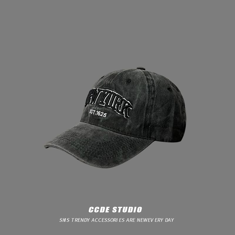 Lettering Embroidered Washed Baseball Cap