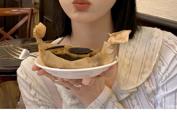 Beret Applique Lettering Mesh Denim Panel