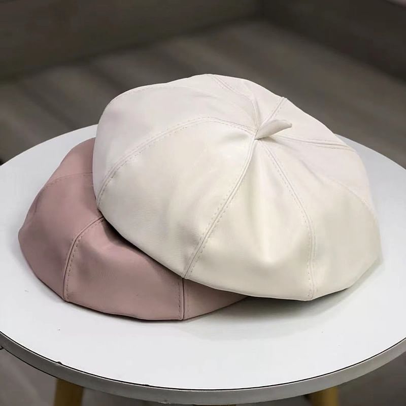 Leather Plain Beret Faux