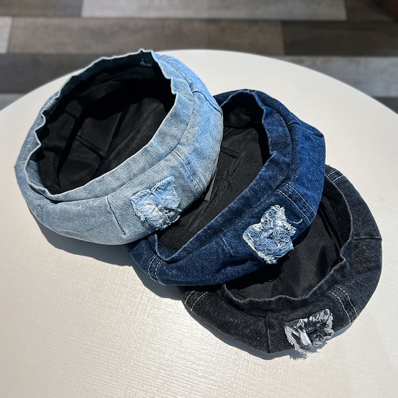 Distressed Denim Washed Beret