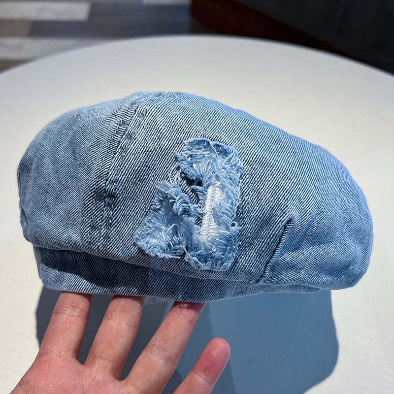 Distressed Denim Washed Beret