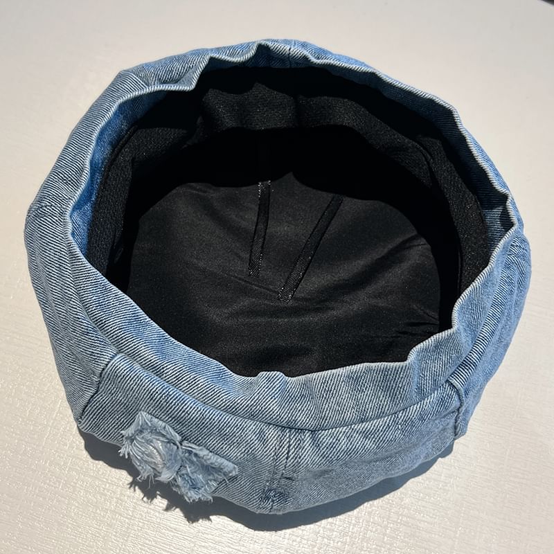 Distressed Denim Washed Beret