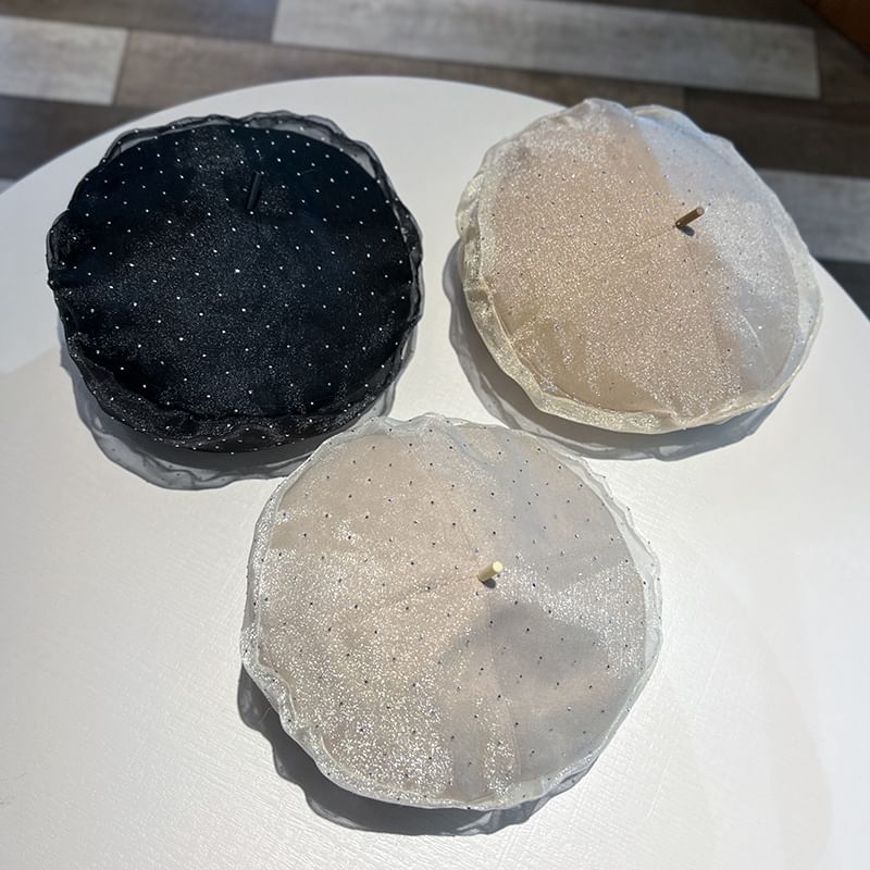 Mesh Rhinestone Beret