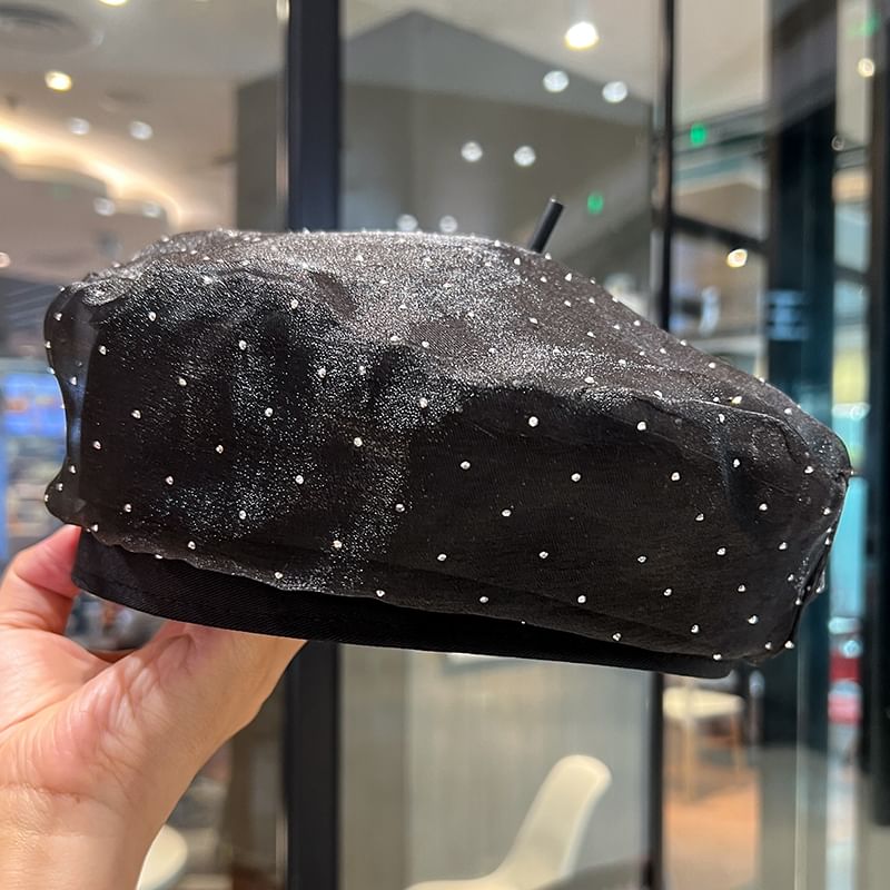 Mesh Rhinestone Beret