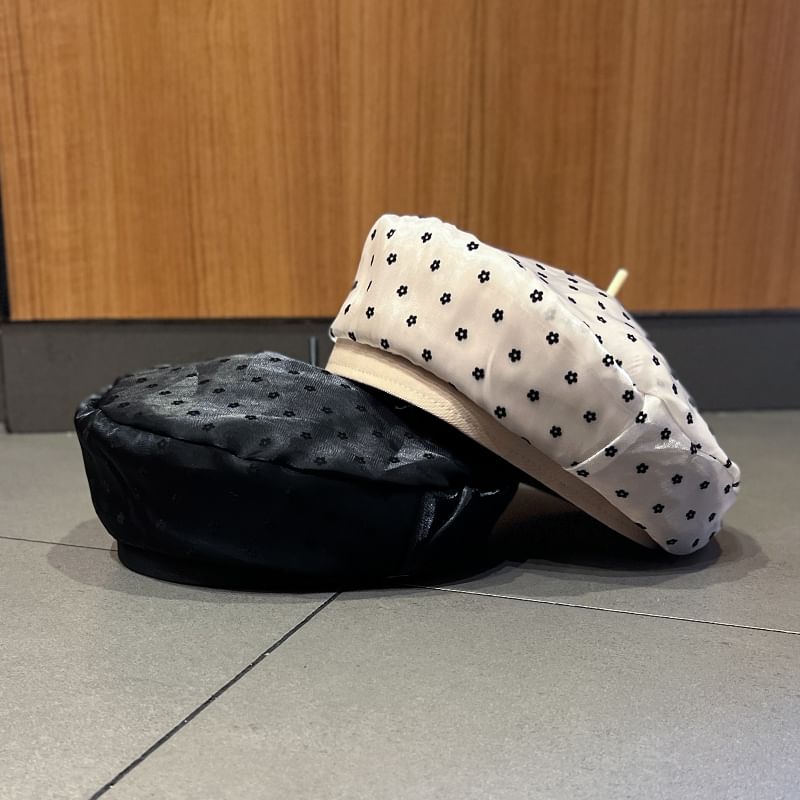 Beret Floral Print Mesh