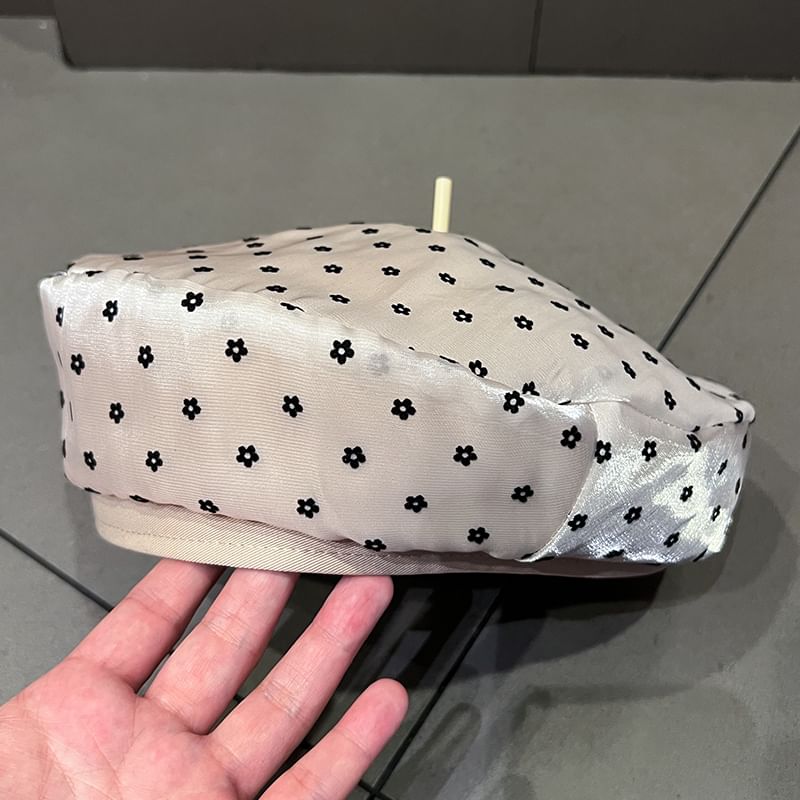 Beret Floral Print Mesh