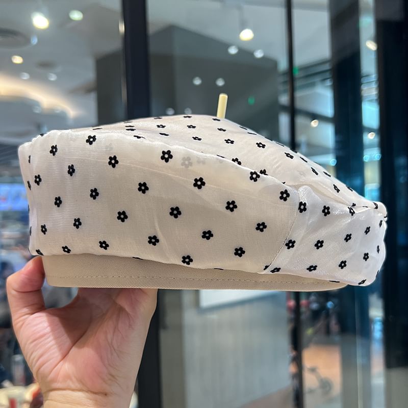 Beret Floral Print Mesh
