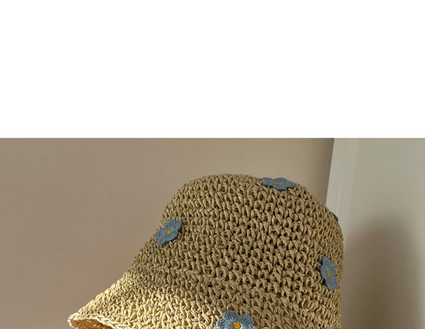 Hat Accent Straw Floral Bucket