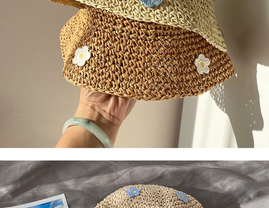 Hat Accent Straw Floral Bucket