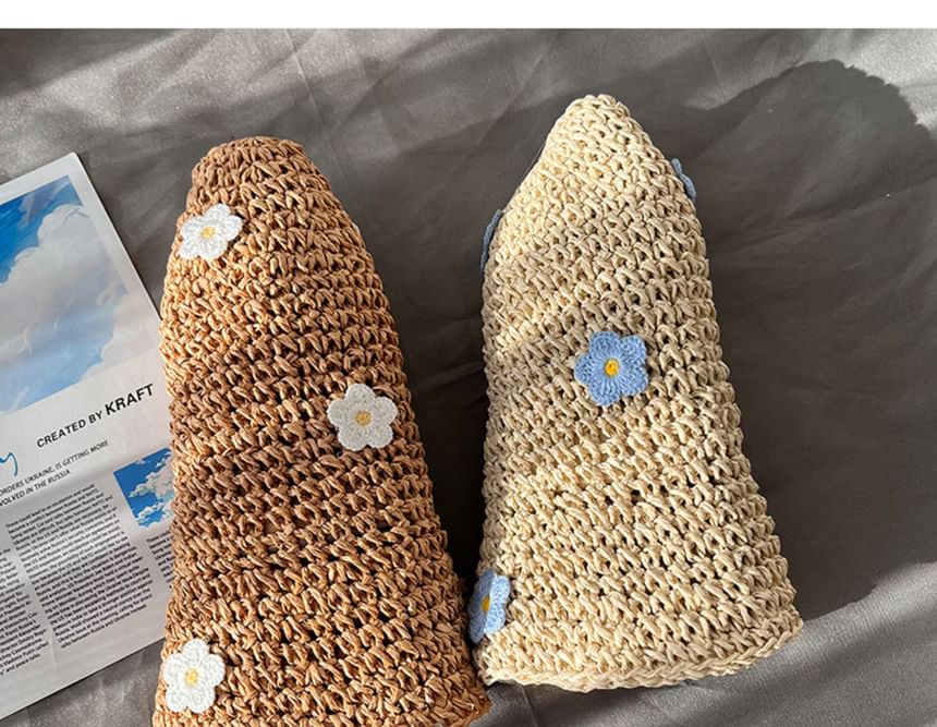 Hat Accent Straw Floral Bucket