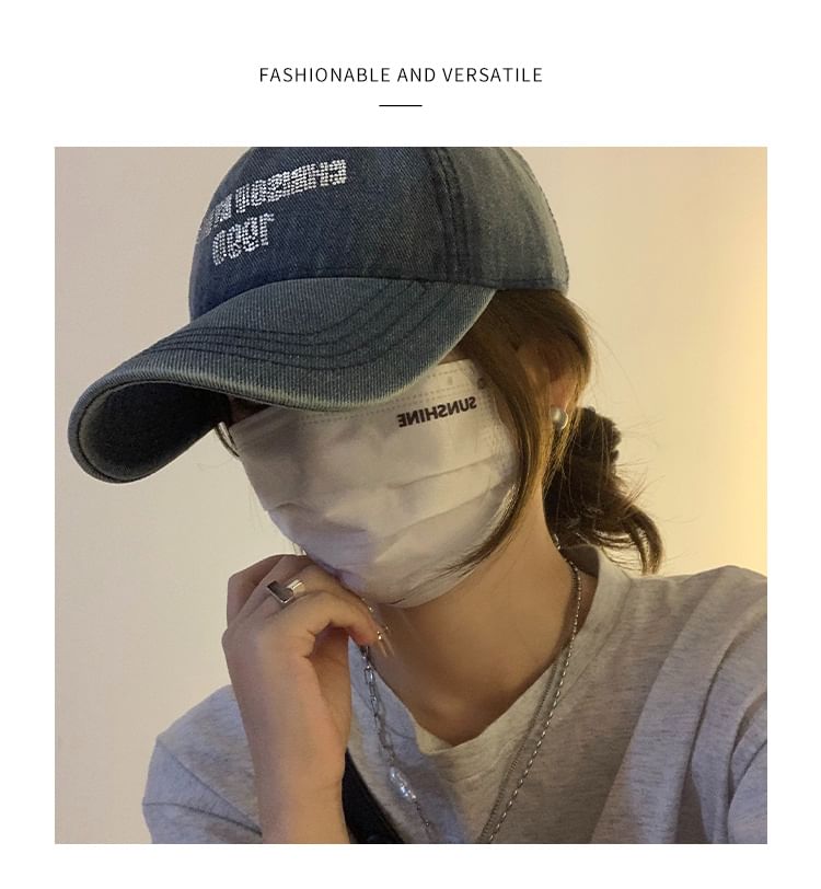 Denim Rhinestone Baseball Washed Lettering Cap