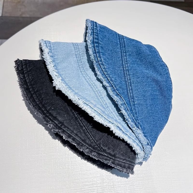 Denim Bucket Frayed Washed Hat