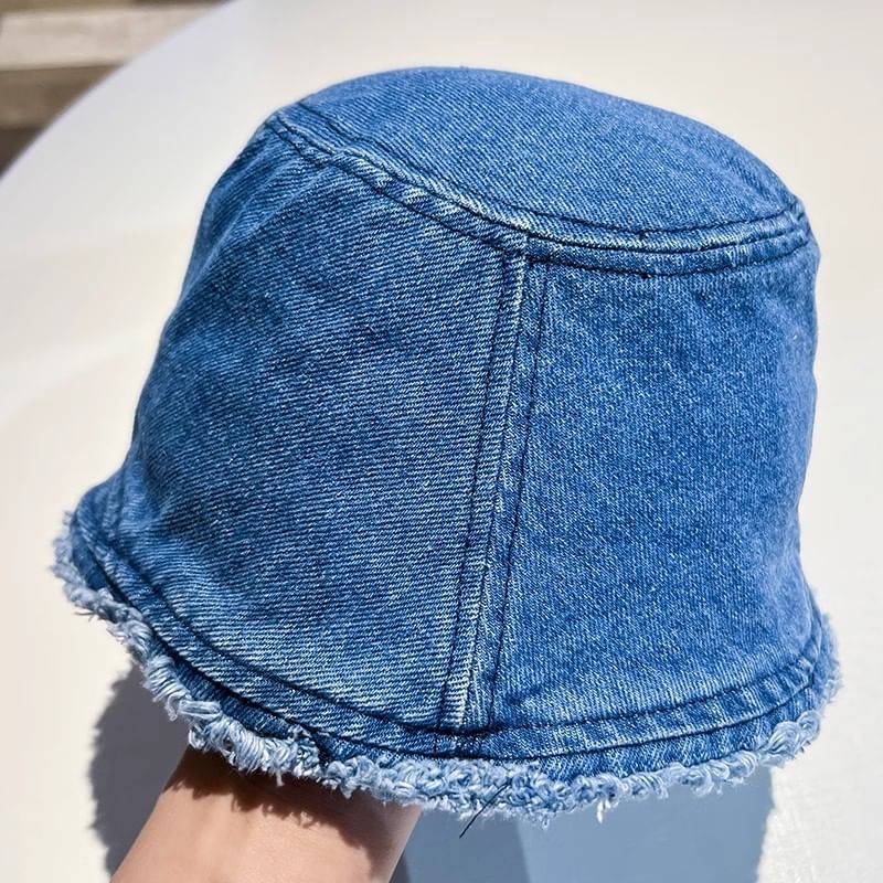 Denim Bucket Frayed Washed Hat