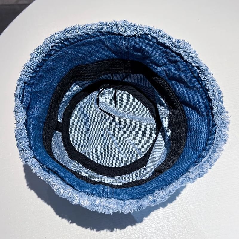 Denim Bucket Frayed Washed Hat