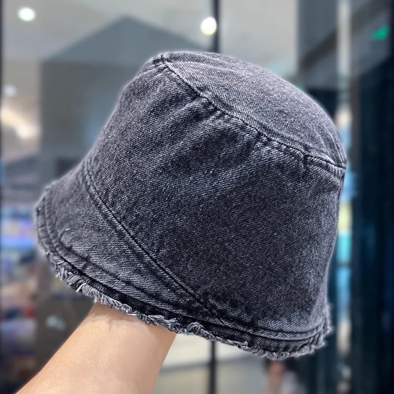 Denim Bucket Frayed Washed Hat