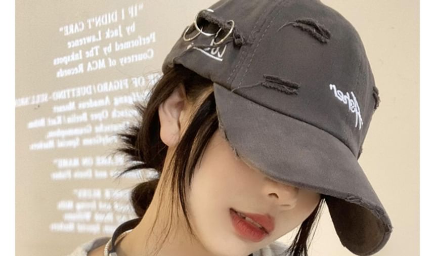 Lettering Distressed Baseball Cap Embroidered