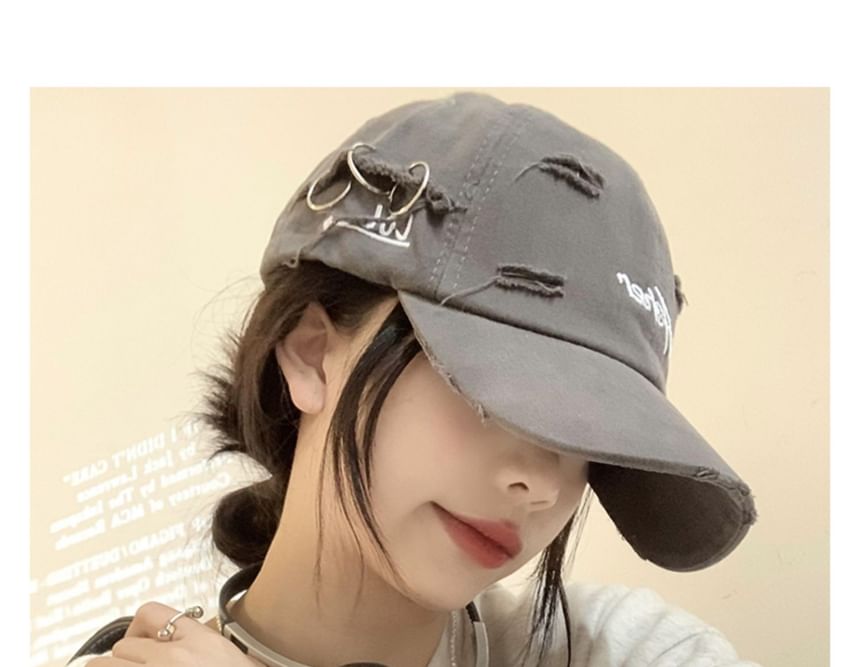 Lettering Distressed Baseball Cap Embroidered