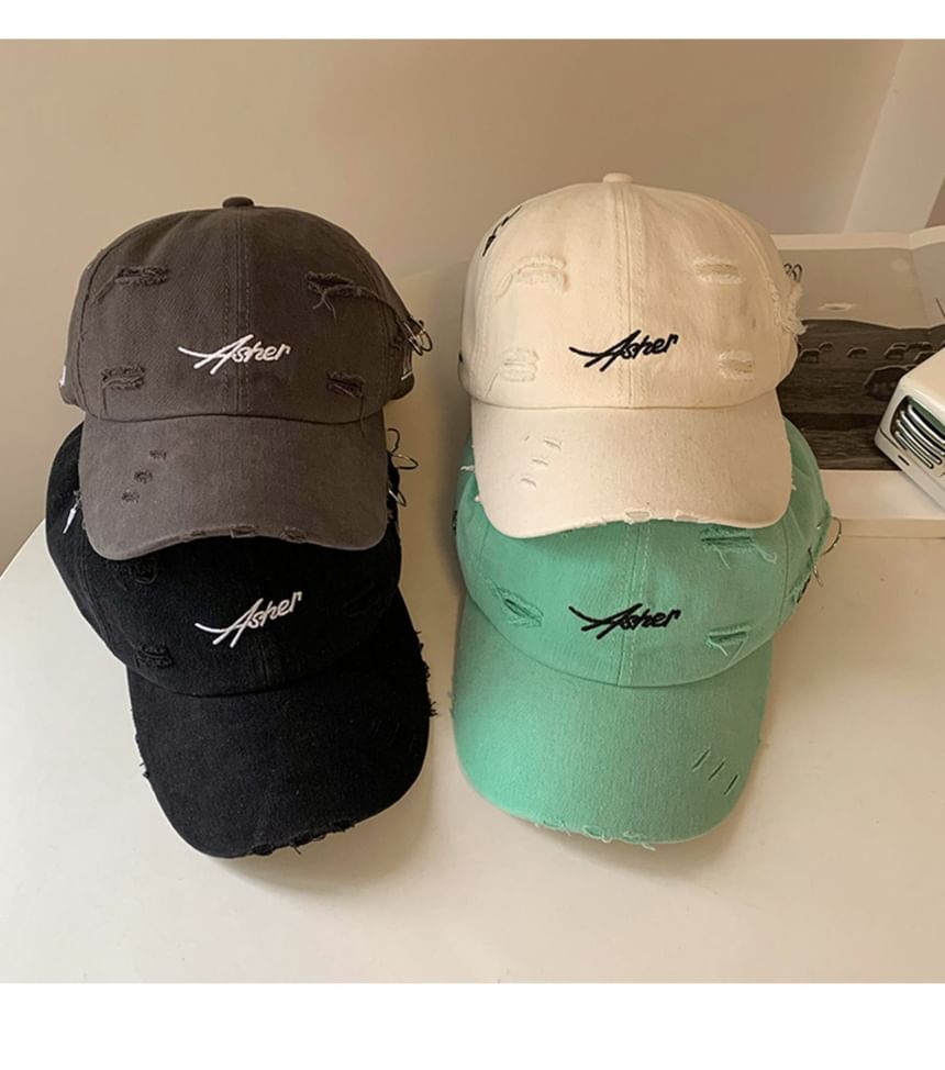 Lettering Distressed Baseball Cap Embroidered