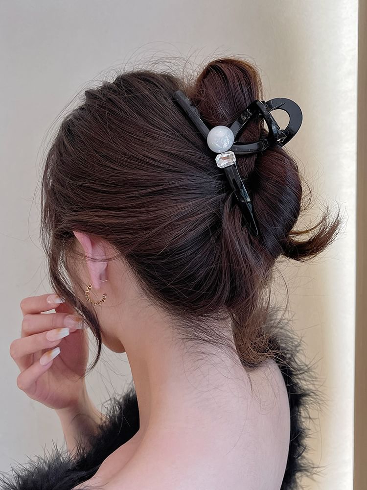 Faux Pearl Rhinestone Hair Clamp