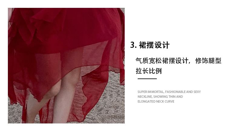 Sheer A-Line Strap Dress Asymmetrical Spaghetti