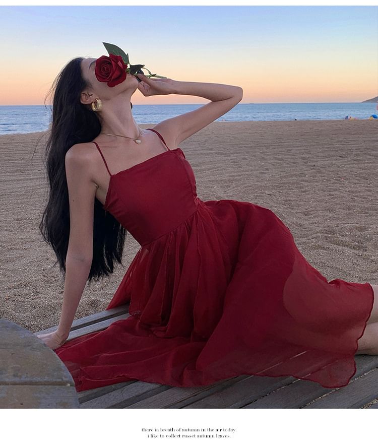 Sheer A-Line Strap Dress Asymmetrical Spaghetti