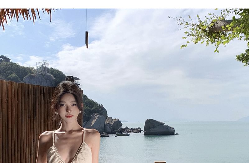 Spaghetti Plain Cutout V-Neck Dress A-Line Maxi Strap