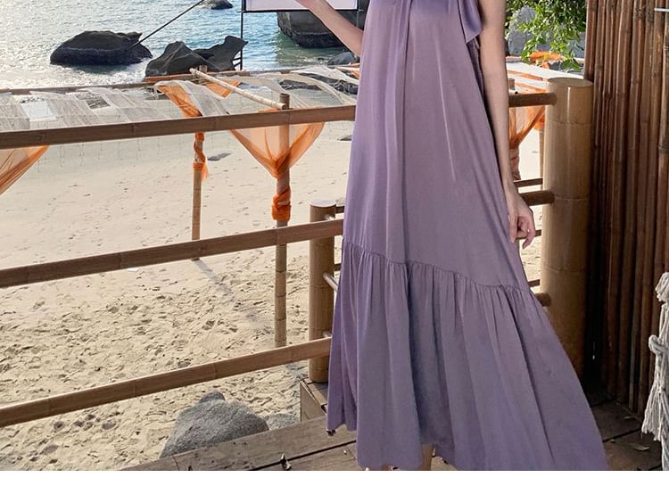 Crewneck A-Line Plain Maxi Sleeveless Dress