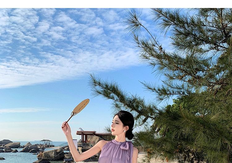 Crewneck A-Line Plain Maxi Sleeveless Dress